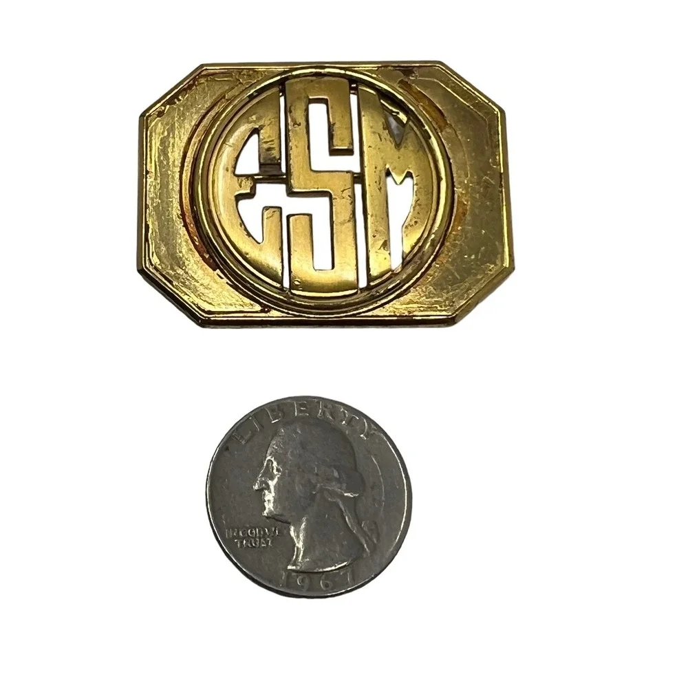 Vintage Monocraft Initial Brooch Gold Tone ESM Pin‎